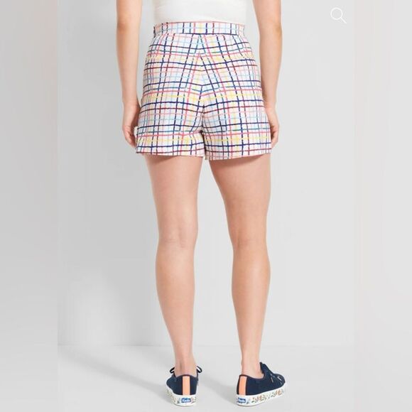 Modcloth High Waist Party Streamers Shorts Blue Pink Rainbow Plaid 12 NWT - Picture 3 of 12